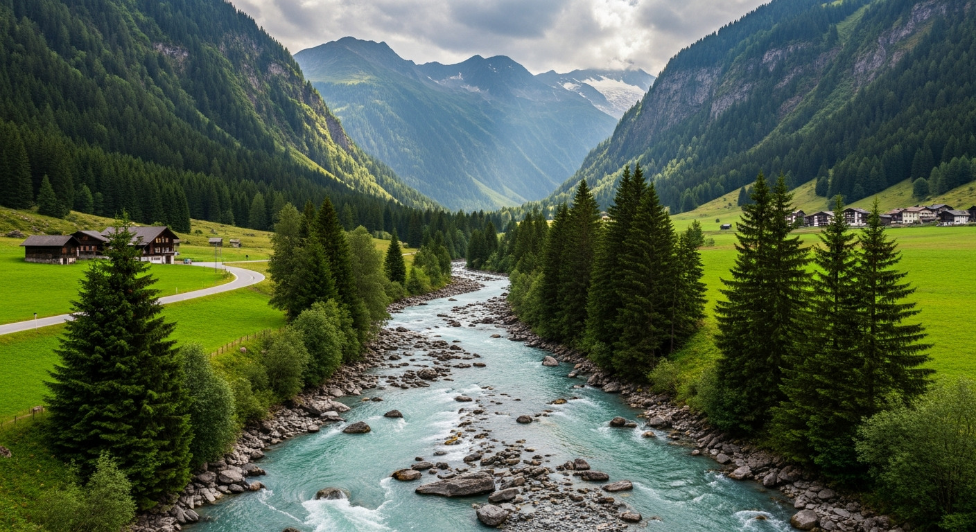 Alpine Rhine River Water