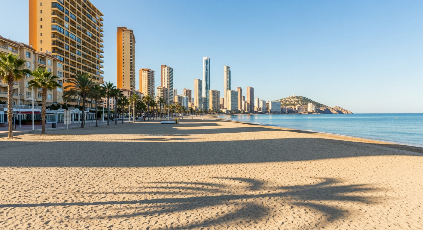 Benidorm Empty Beach Dawn Palms