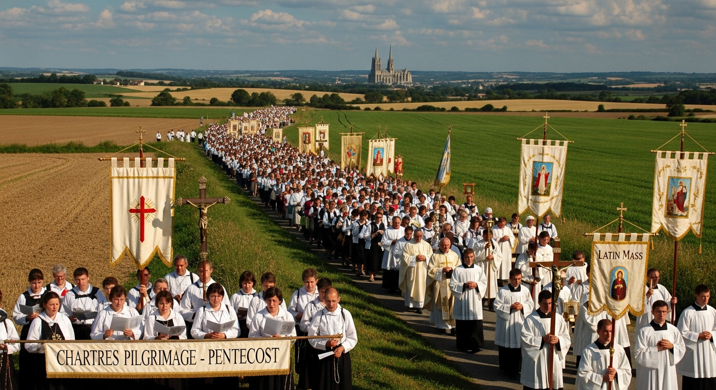 Chartres Pilgrimage Marching Crowd