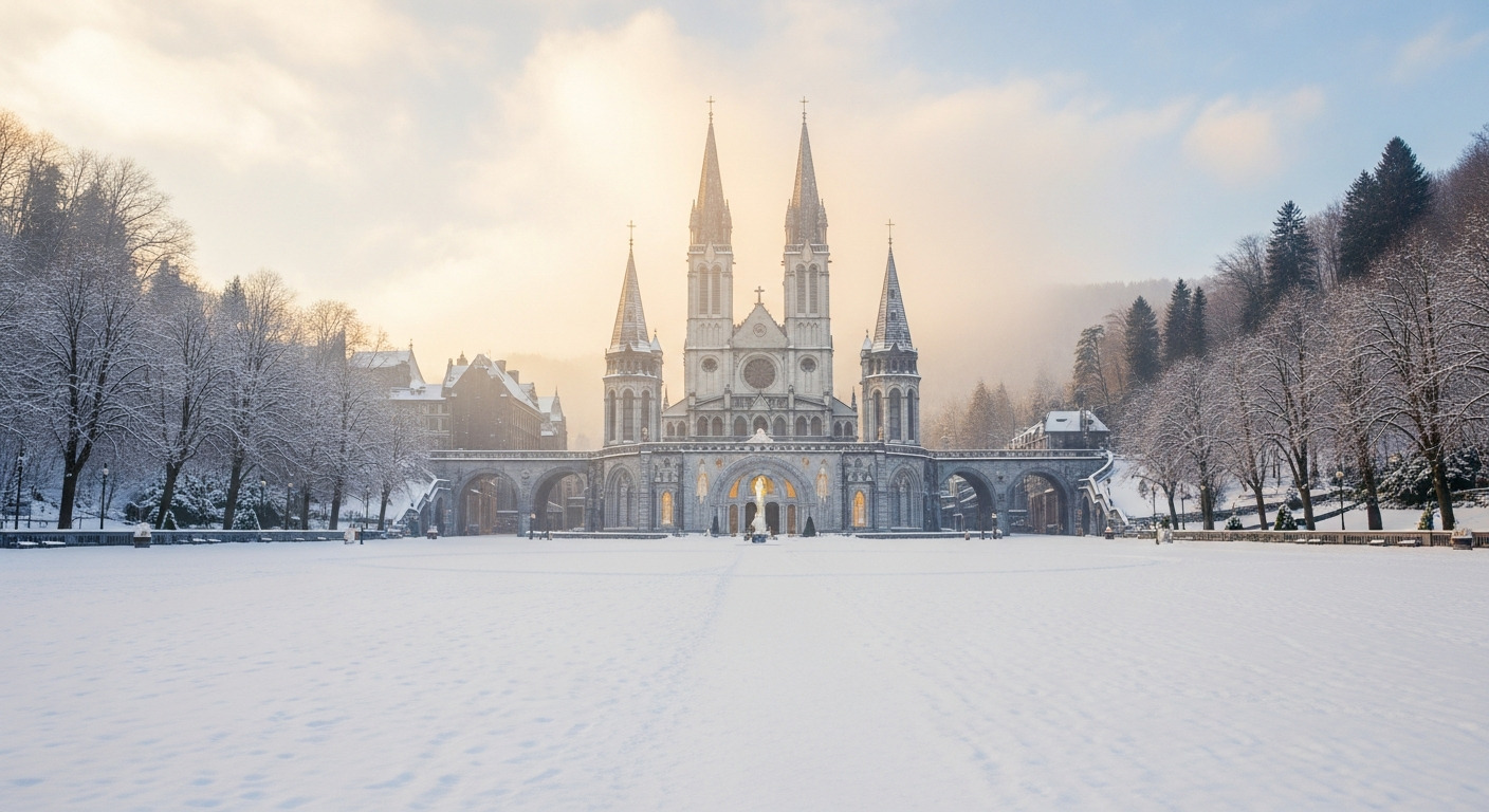 Lourdes Basilica Winter Spiritual Grotto