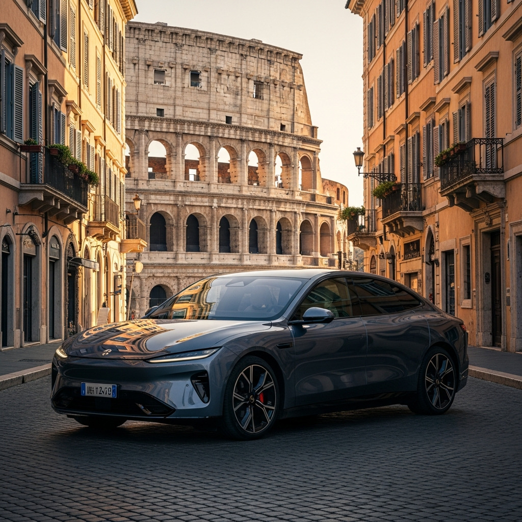 Nio Et7 Vor Römischem Kolosseum