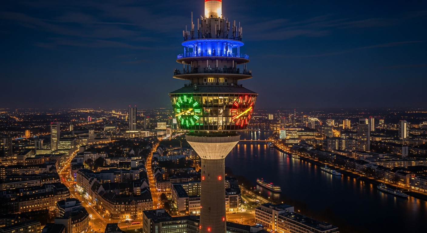 Rheinturm 240M Tower Night Skyline