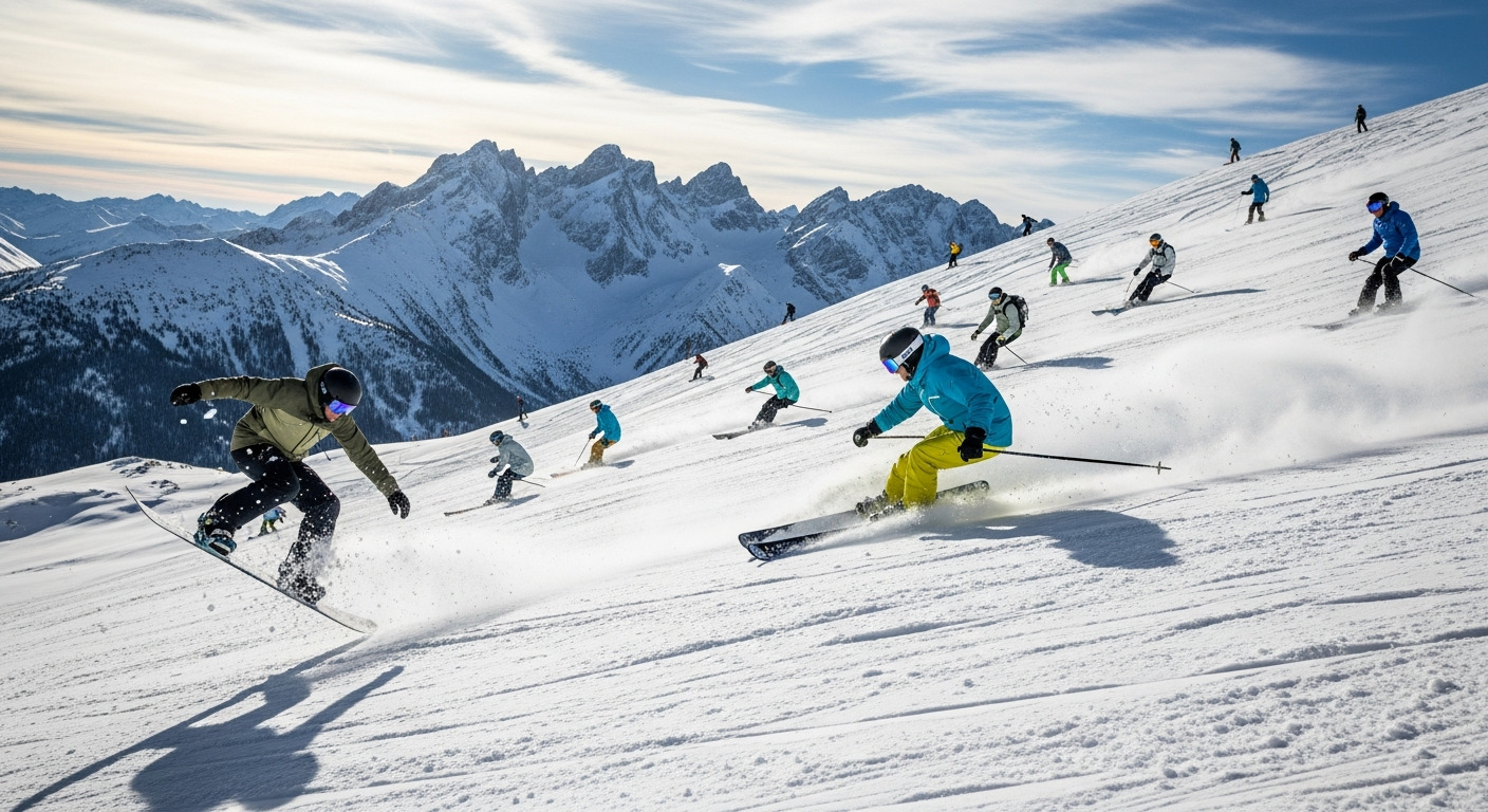 Skiers Mountain Slope Action