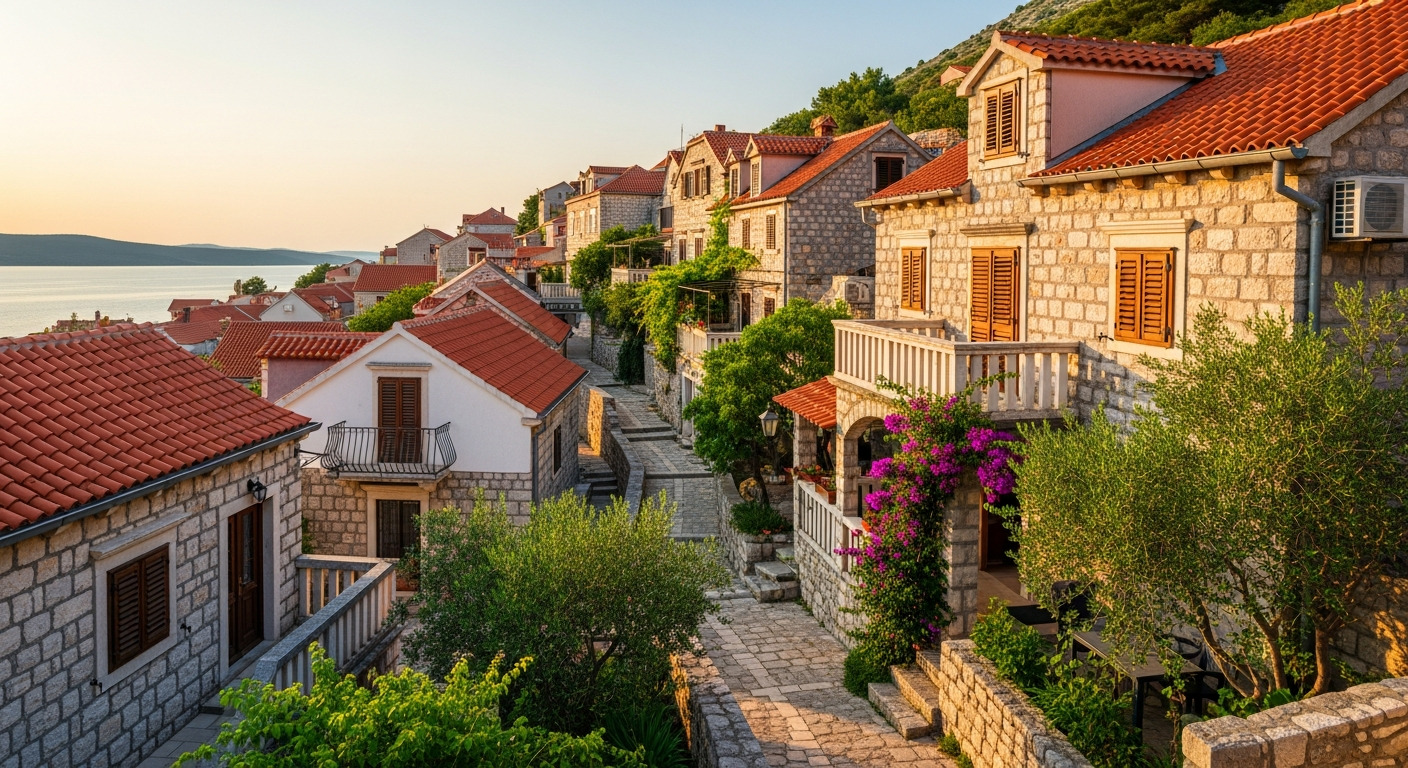 Stone Houses Red Roofs