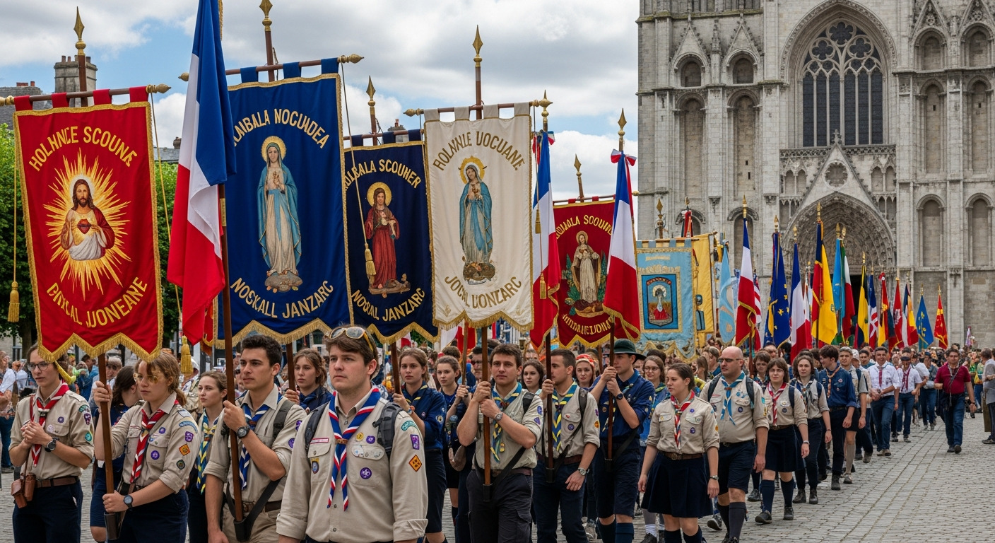 Youth Scouts Marching Banners